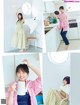 A collage of photos of a woman in a kitchen.